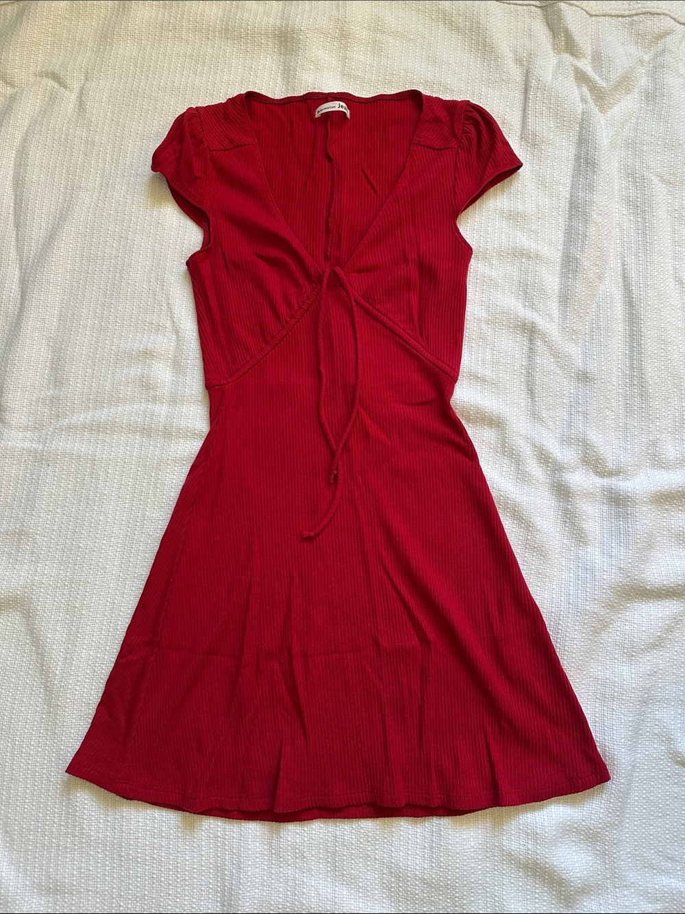 Reformation Margie Red Ribbed Tie-Front Mini Dress XS